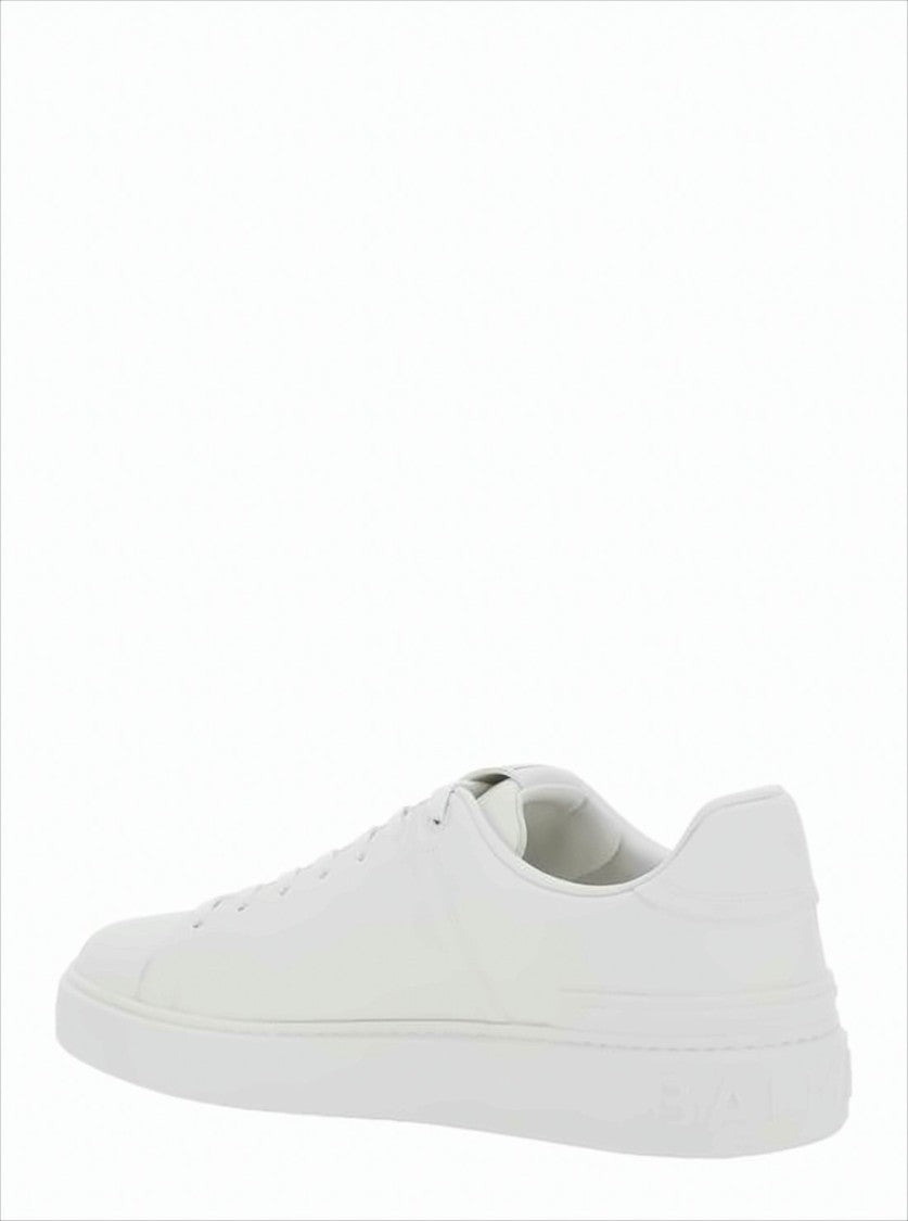 Balmain Minimalist White Sneakers With Embossed Branding