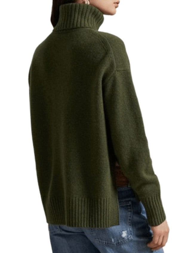 Polo Ralph Lauren Asymmetrical Hem Green Wool-Cashmere Blend Sweatshirt