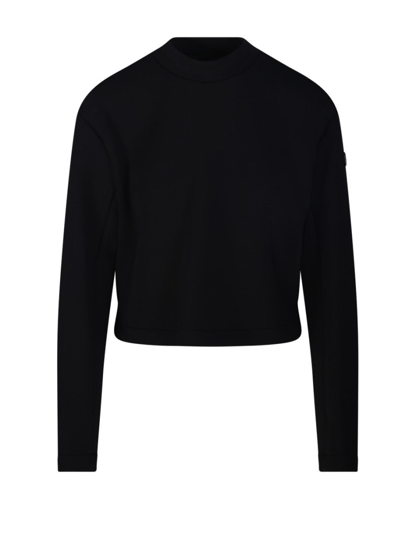 Moncler Genius X Edward Enninful Cropped Black Sweatshirt With High Crew Neckline