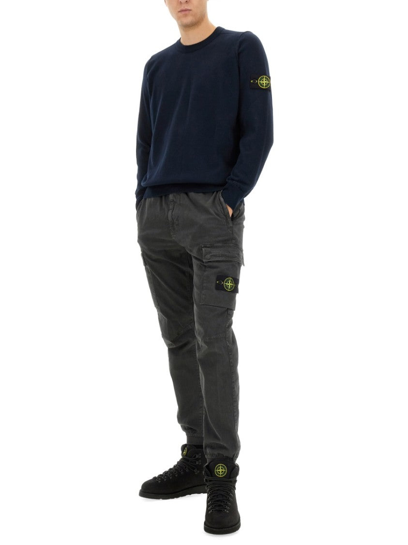 Stone Island Black Cotton Jersey With Logo Patch