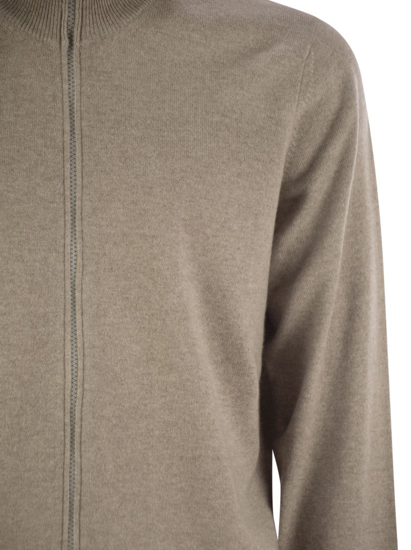 Brunello Cucinelli High-Necked Cashmere Cardigan With Zip