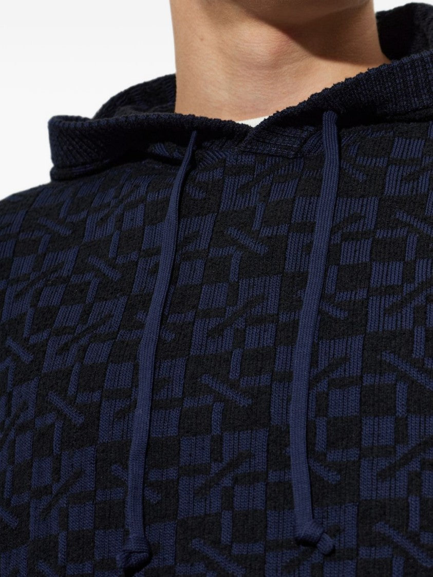 Kenzo Dark Navy/Black Checkered Hooded Geometric Sweater