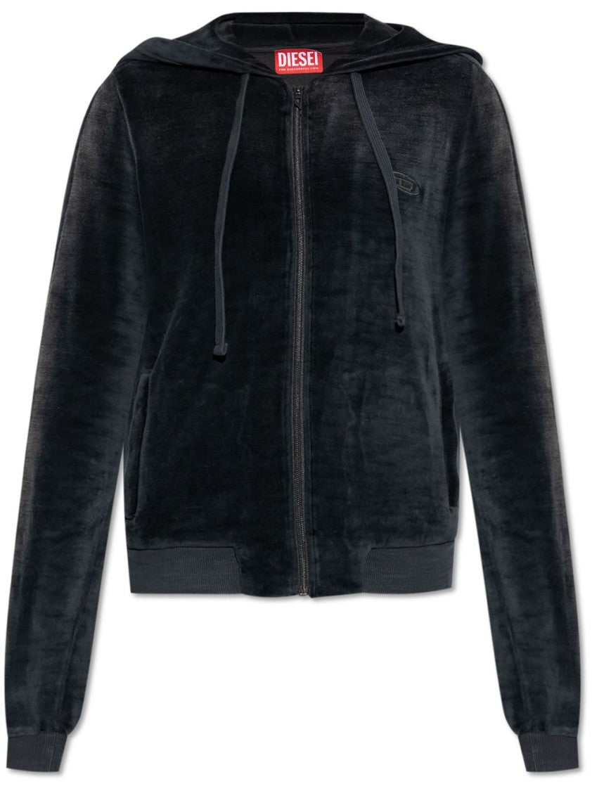 Diesel Soft Velvet Zip-Up Hoodie With Drawstring Hood