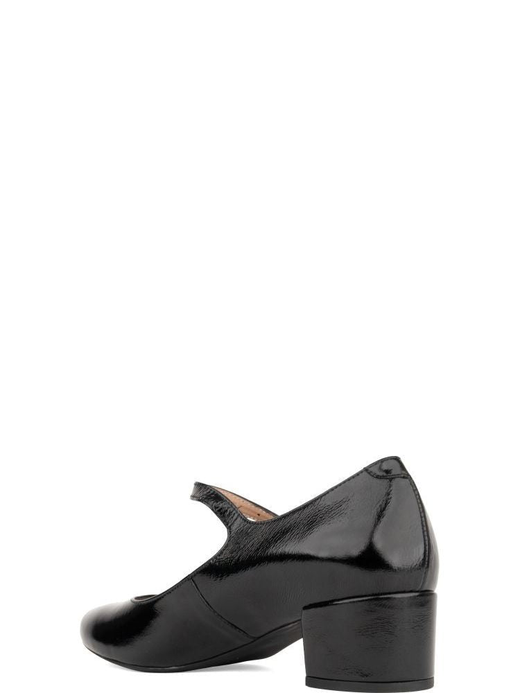 Sergio Moretti Black Glossy Buckle Leather Low-Heel Pumps