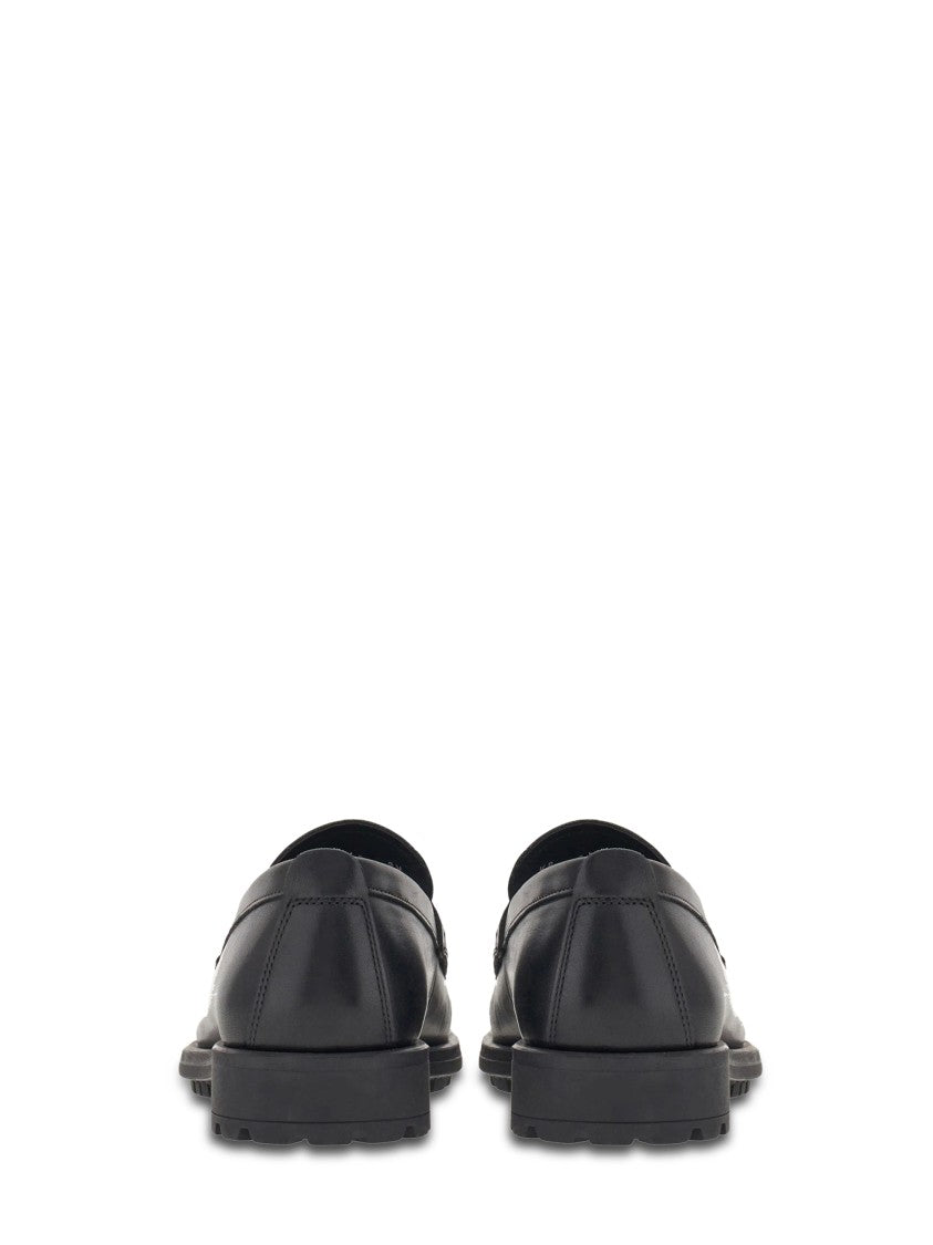 Ferragamo Smooth Leather Loafer Flats With Decorative Metal Bit