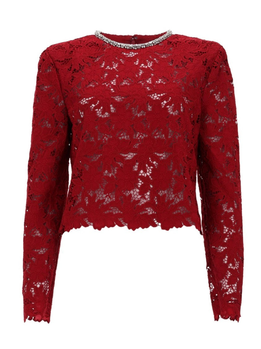 Self-Portrait Neutral Semi-Sheer Crystal Embellished Blouse