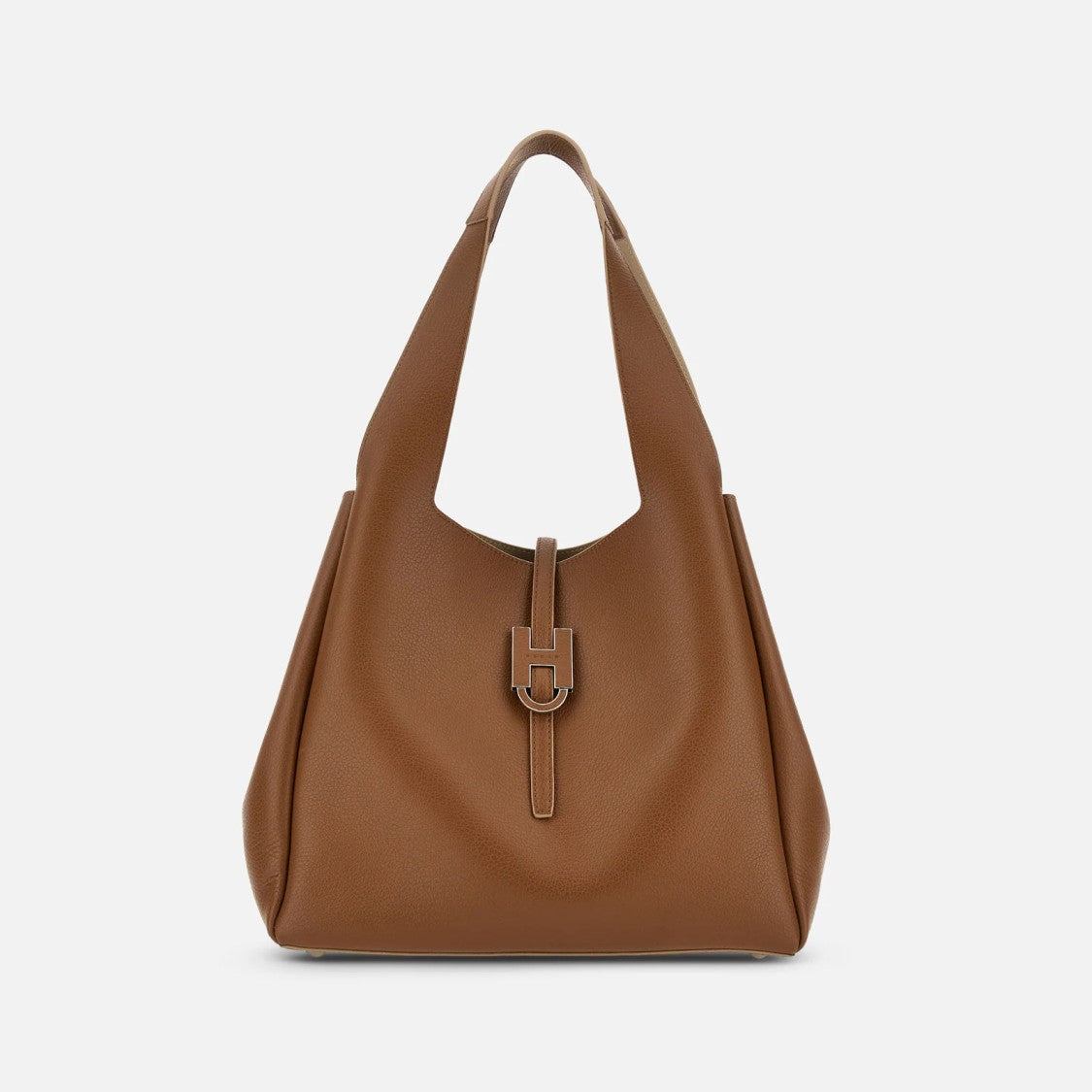 Hogan Brown Metallic Buckle Structured Tote Bag