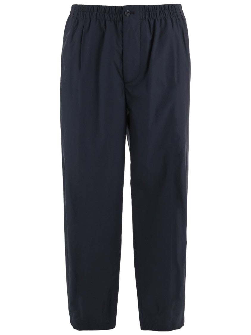 Giorgio Armani Navy Blue Cotton Trousers With Elastic Waistband