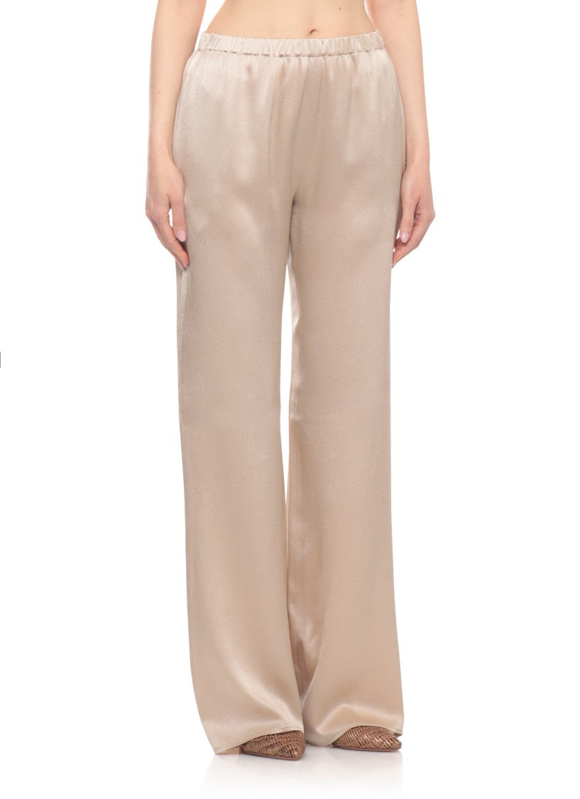 Antonelli Firenze Beige Rapolano Elastic Waist Silk Straight-Leg Pants