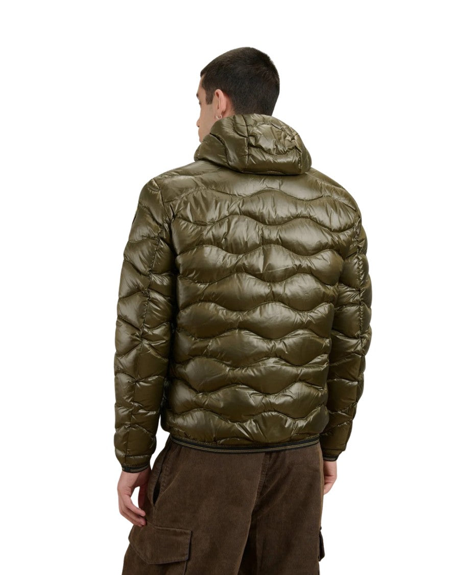 Blauer Olive Green Wave Quilted Hooded Polyamide Down Jacket