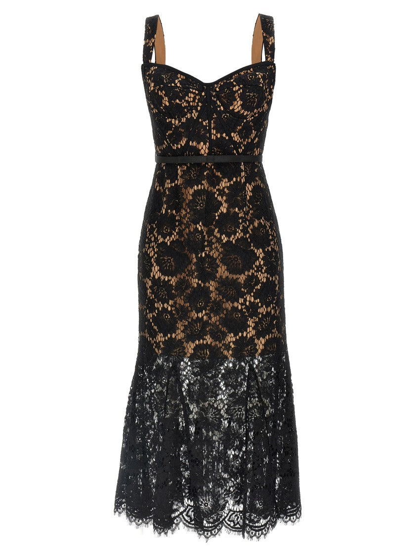 Self-Portrait 'Black Fine Lace Midi' Dress