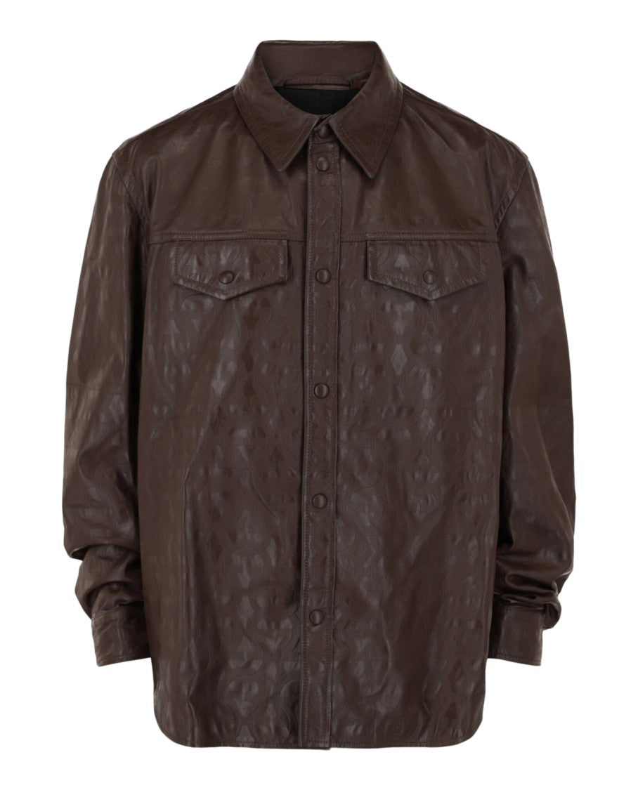 Ferragamo Embossed Gancini Leather Shirt Jacket