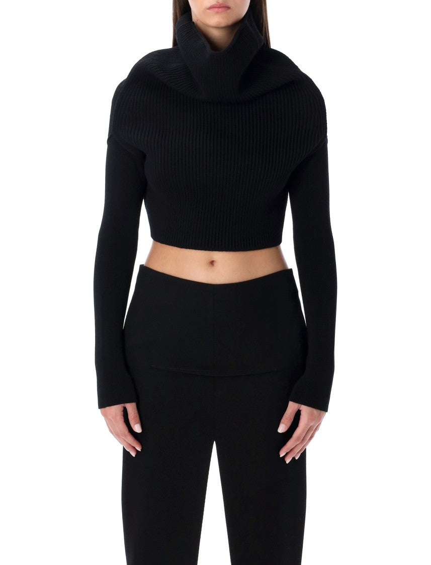 Rick Owens Black Cropped Knit With Cowl Neck