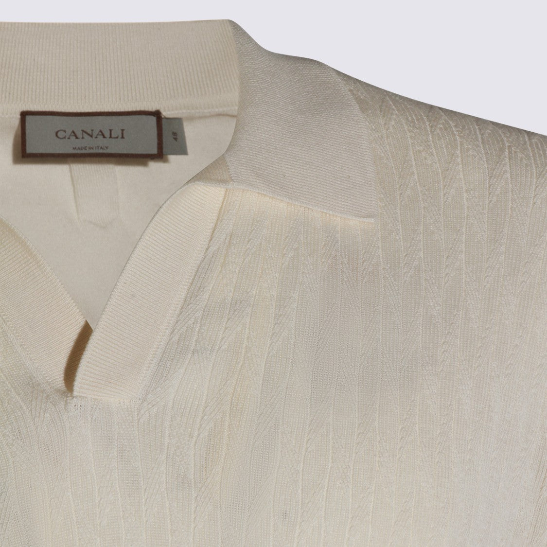 Canali Short-Sleeve V-Notch Knit Sweater With Ribbed Texture