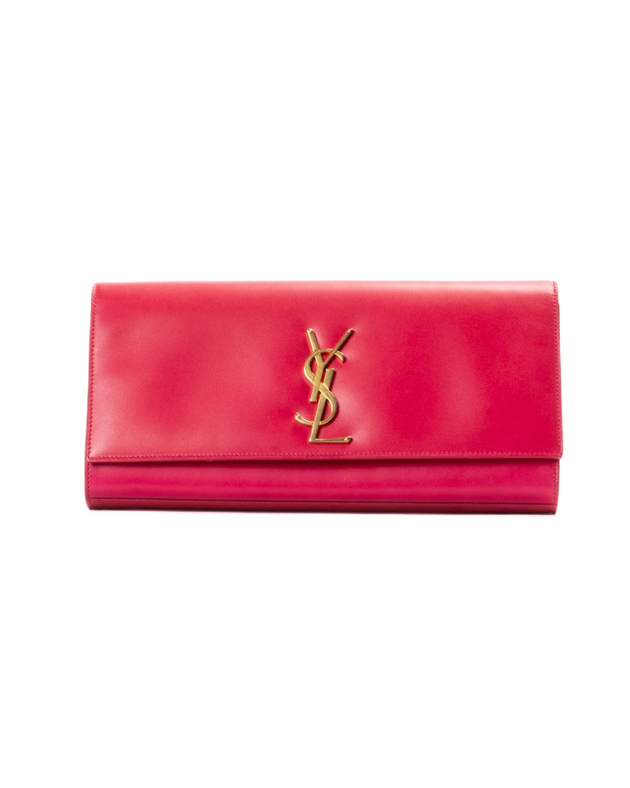 Saint Laurent Medium Rectangular Clutch In Fuchsia Leather With Gold Hardware