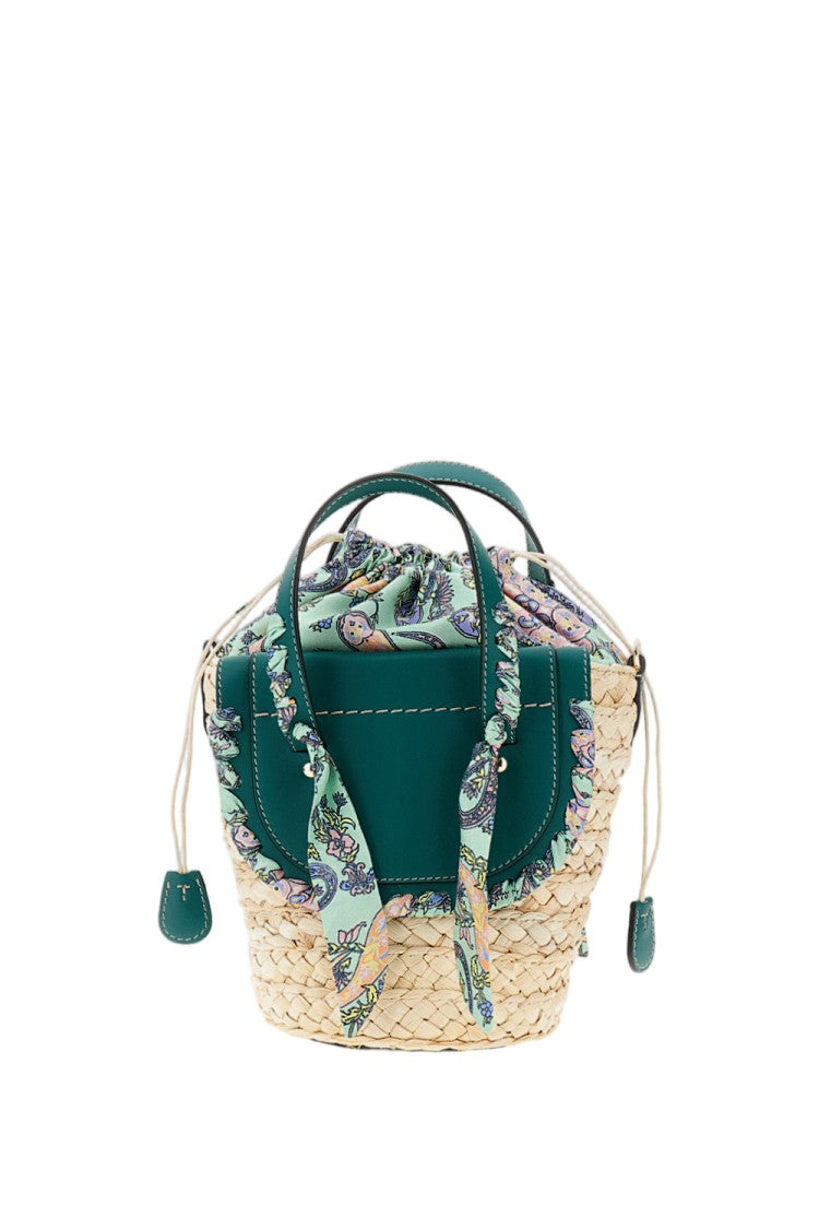 Cuba Lab Woven Raffia Bucket Bag With Leather Inserts