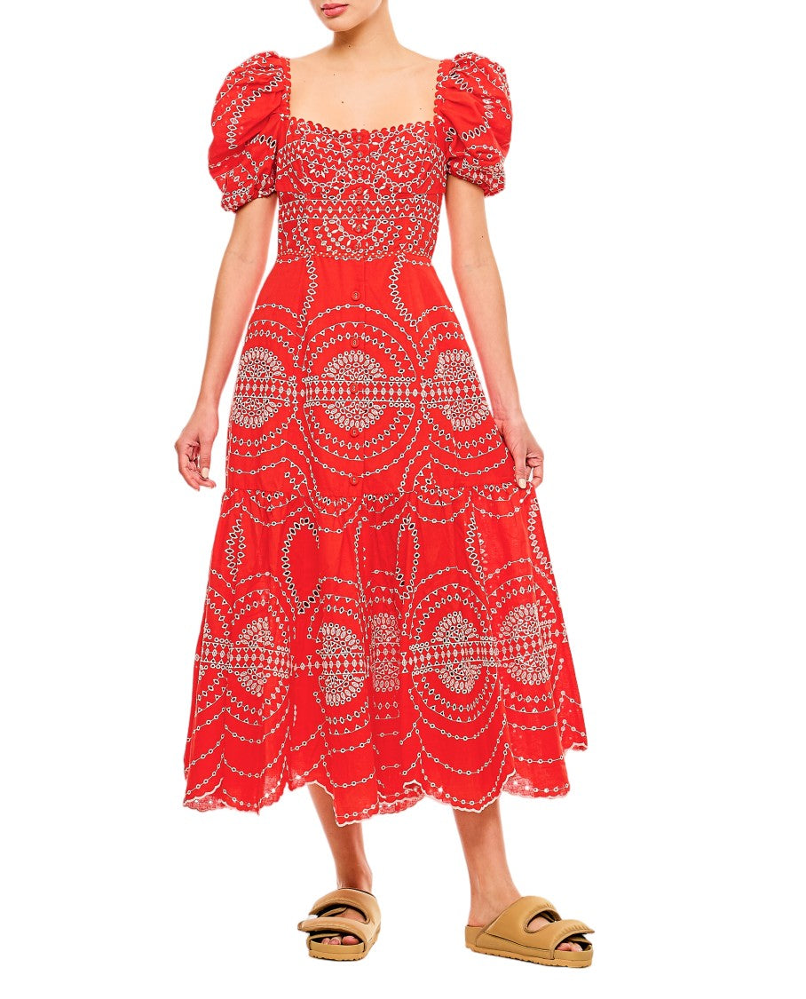 Charo Ruiz Ibiza Midi Dress With Front Button Fastening And Balloon Sleeves