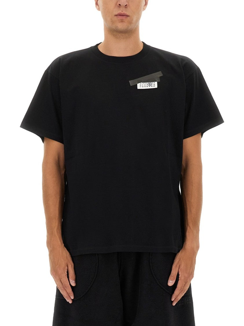 Mm6 By Maison Margiela Black Relaxed-Fit T-Shirt With Logo Patch