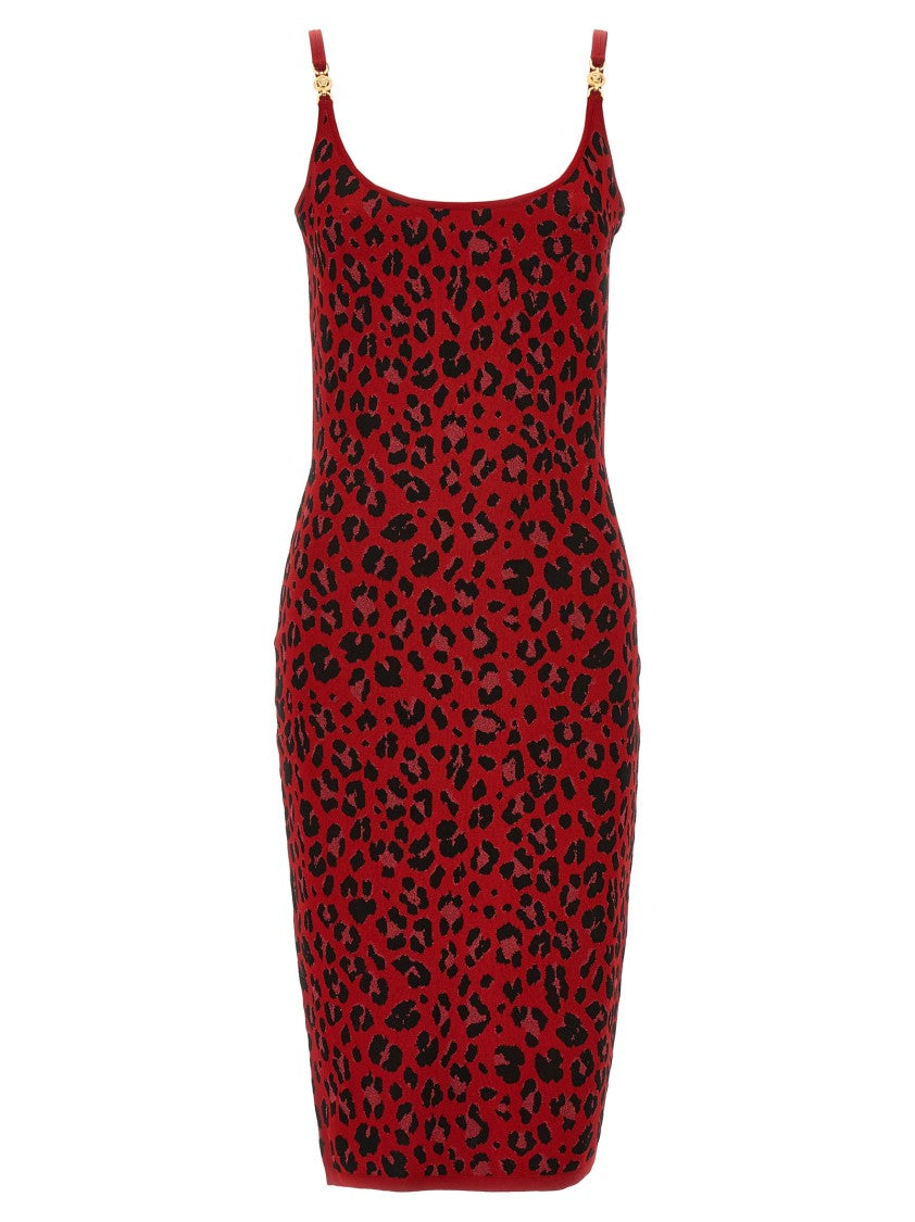 Versace Leopard Print Viscose Blend Midi Dress