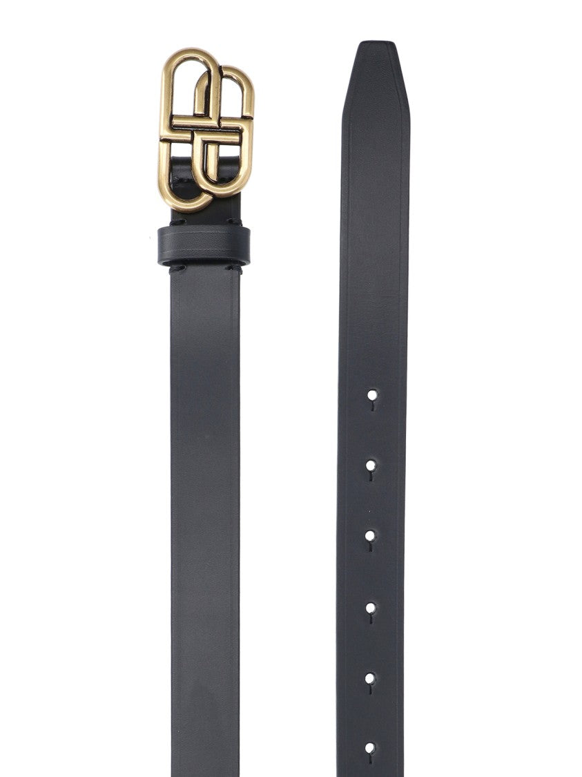 Balenciaga Black Bb Leather Slim Belt