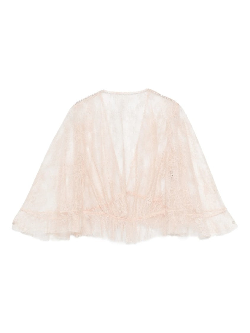 Alberta Ferretti Black Cropped Sheer Lace Top