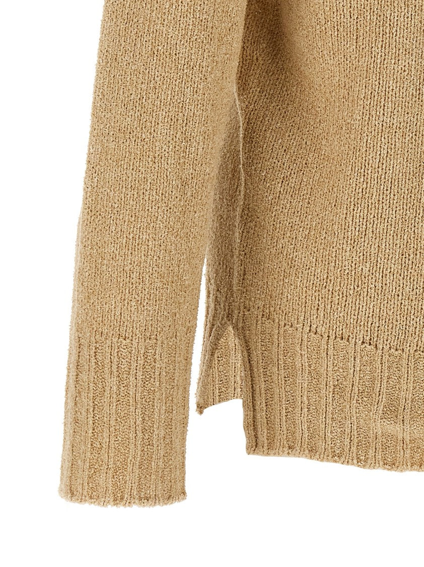 Ma'ry'ya Bouclé Cotton Blend Sweater With V-Neck