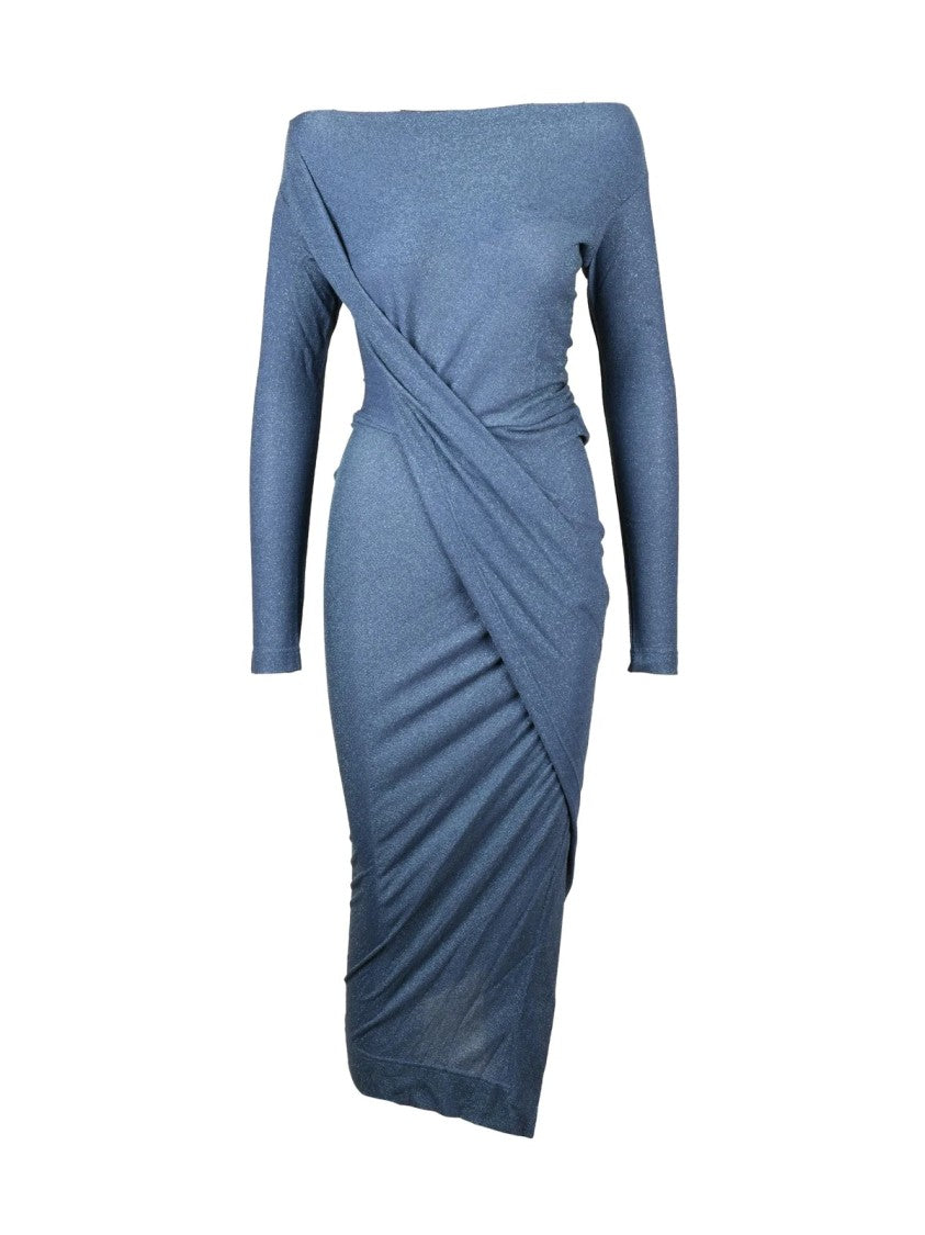 Vivienne Westwood Anglomania Glitter-Effect Off-Shoulder Midi Dress With Asymmetrical Draping