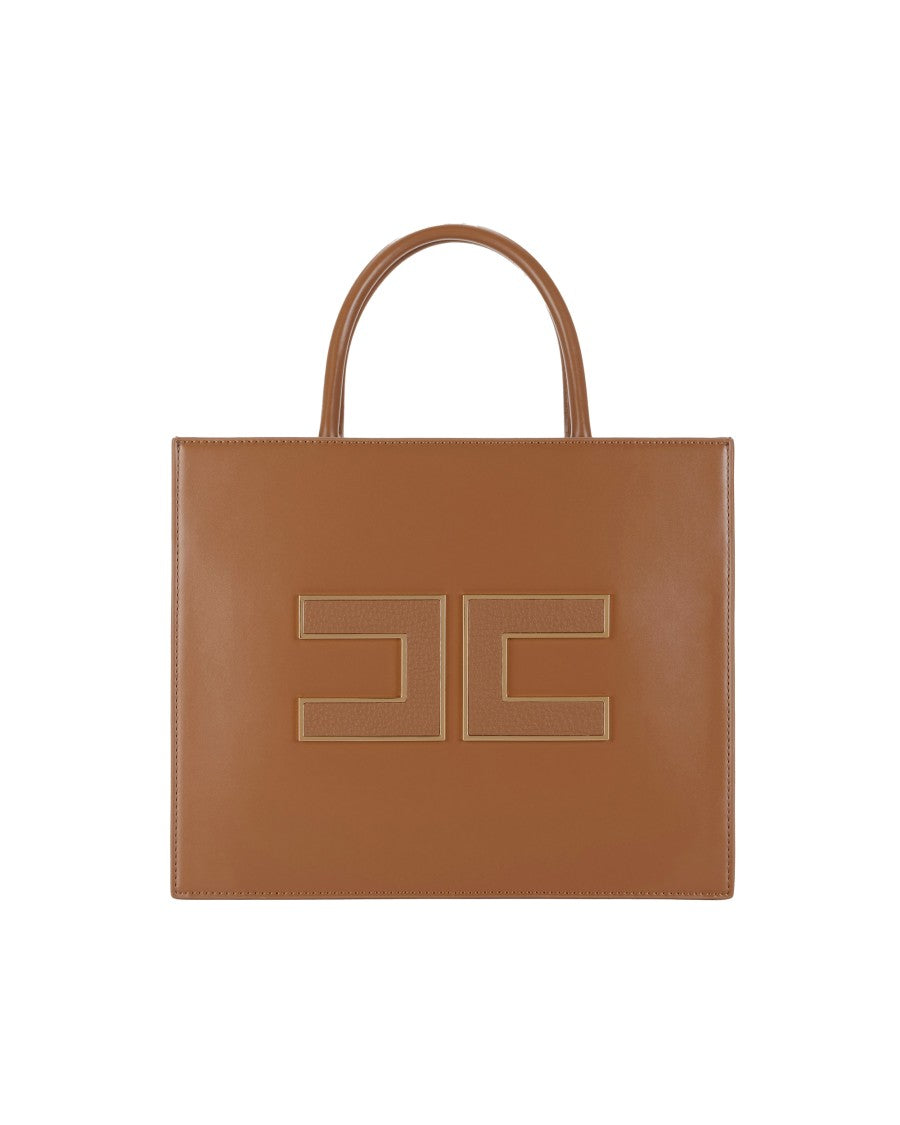 Elisabetta Franchi Structured Brown Synthetic Leather Tote With Dual Handles