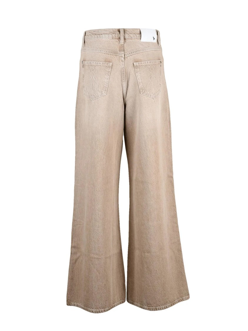 Patrizia Pepe Palazzo Leg Jeans In Washed Beige Cotton
