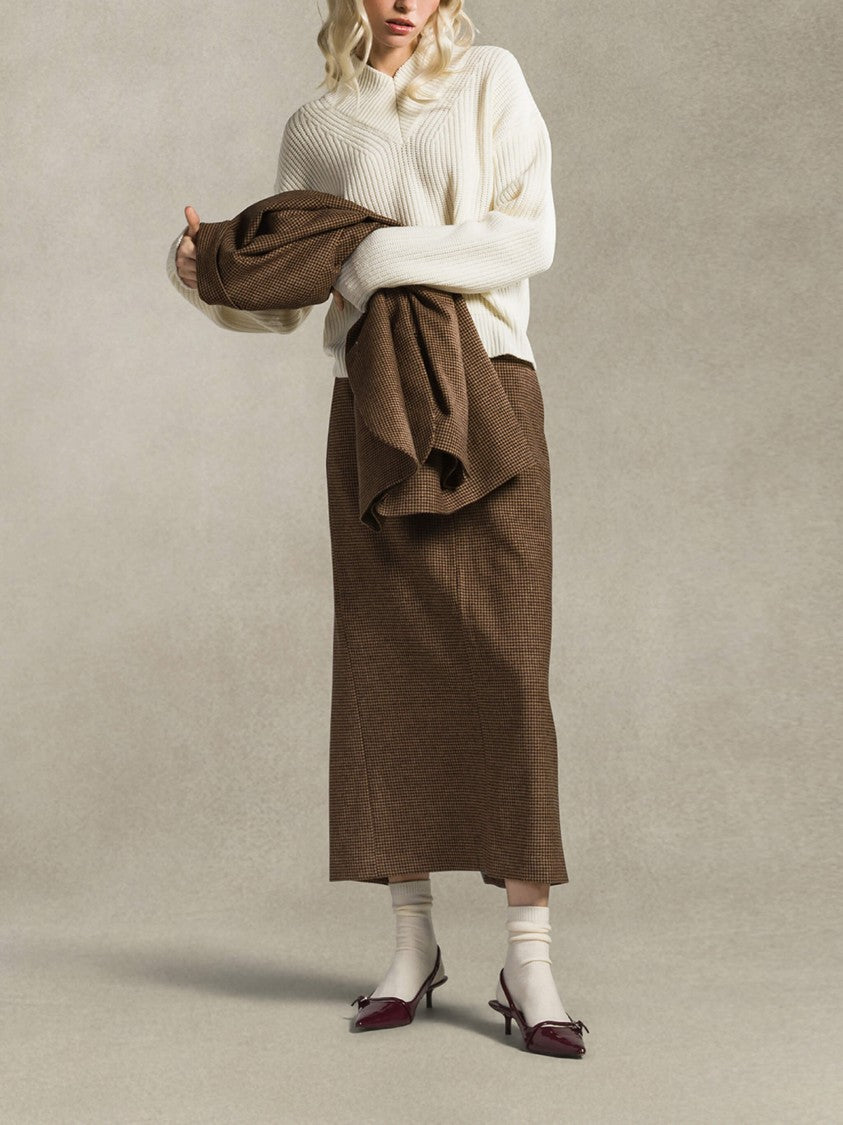 Cruna Ribbed Knit Sweater With Mock Neck And Chevron Pattern