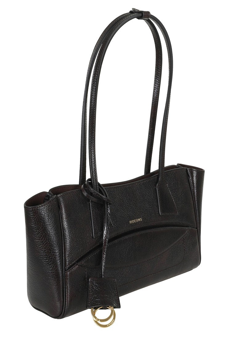 Hidesins Dark Brown Textured Shopper S Gold Logo Leather Tote Bag