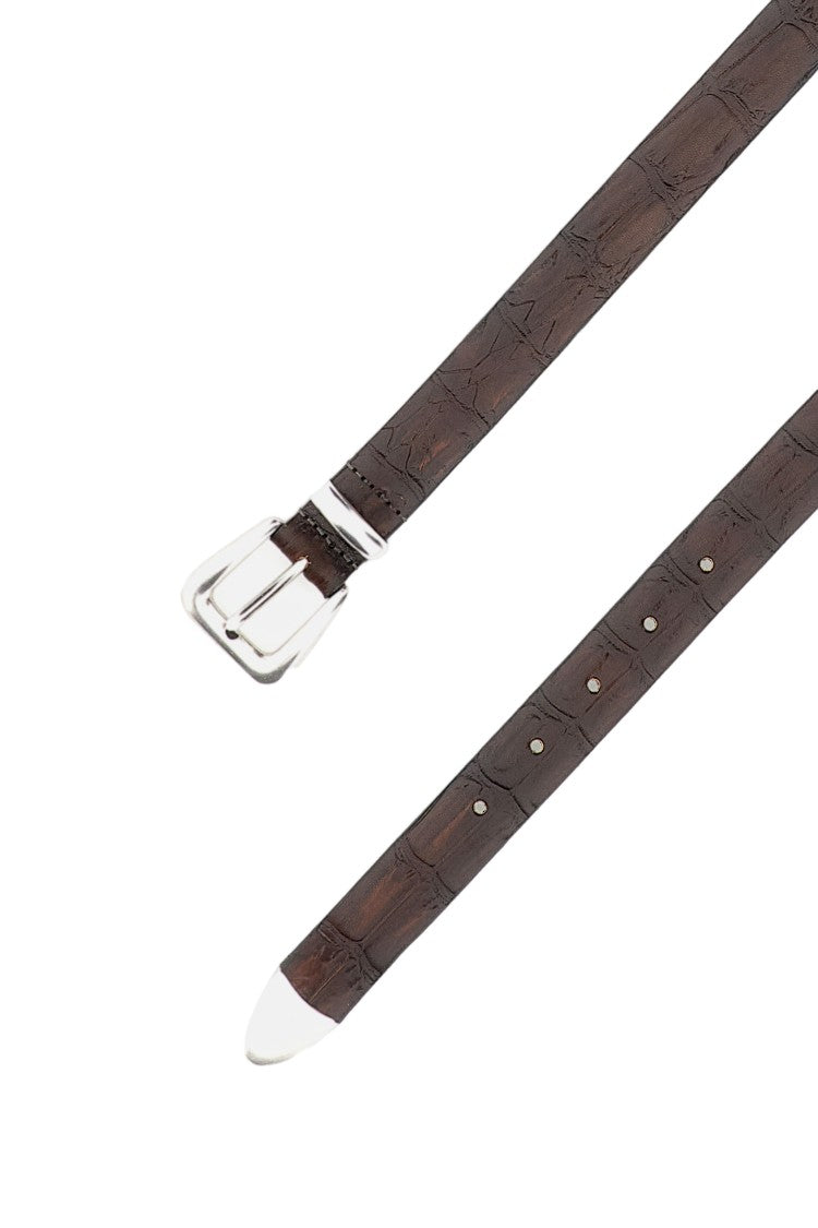 Alberto Luti Textured Crocodile-Pattern Leather Belt With Silver Buckle