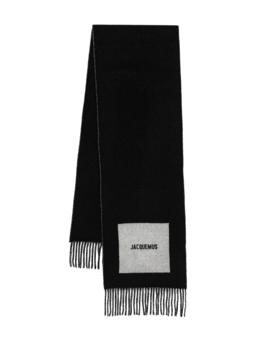 Jacquemus Black Fringed Silk-Nylon Scarf