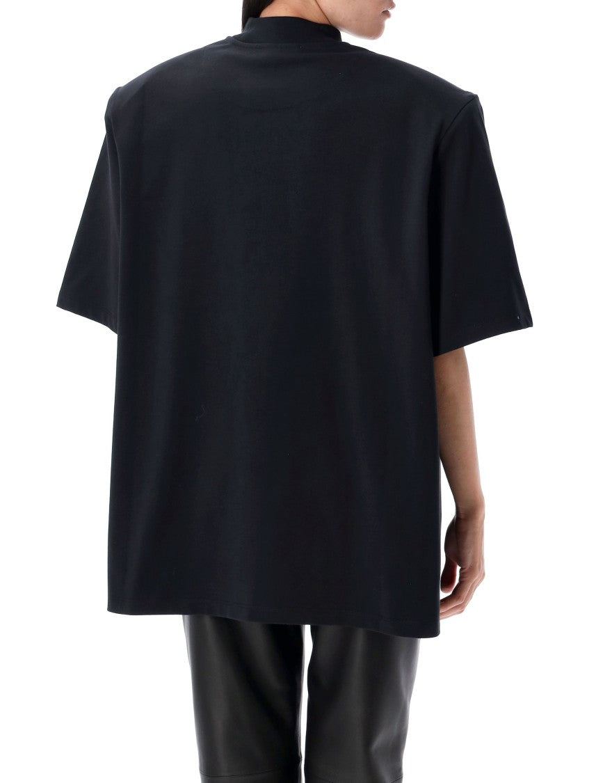 The Attico Matte Black Cotton T-Shirt With Ribbed Collar