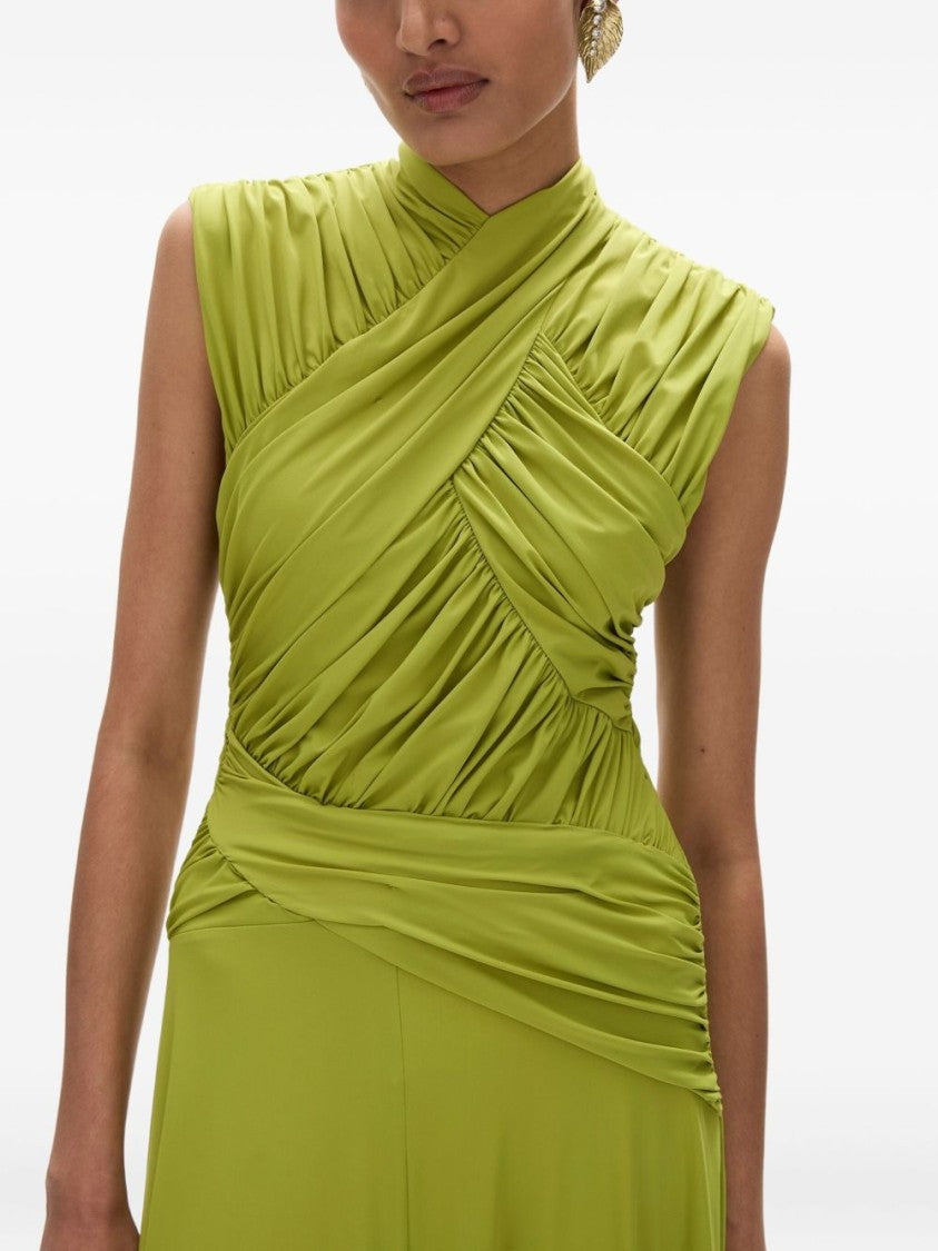 Rachel Gilbert Sleeveless Green Dress With Raised V-Neckline