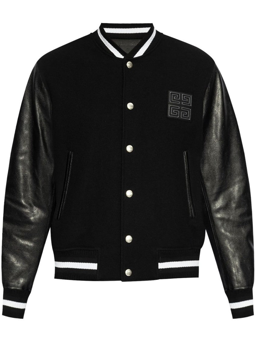 Givenchy Black Leather 4G Motif Varsity Jacket