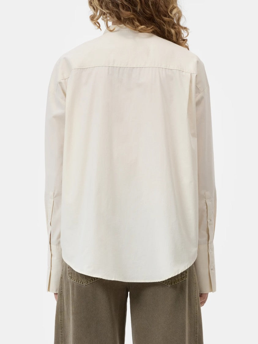 Closed Relaxed Fit Blouse With Vertical Pleats And Band Collar