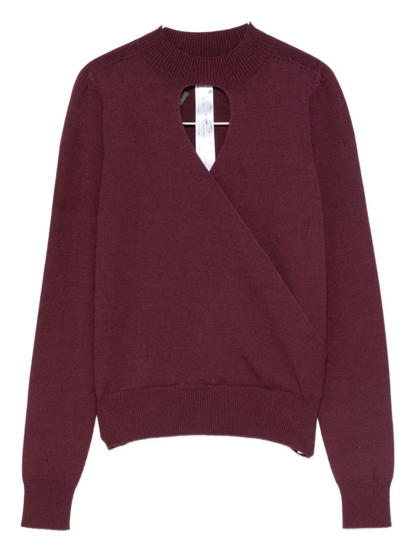 Twin-Set Burgundy Knit Sweater With Keyhole Neck And Ribbed Hem