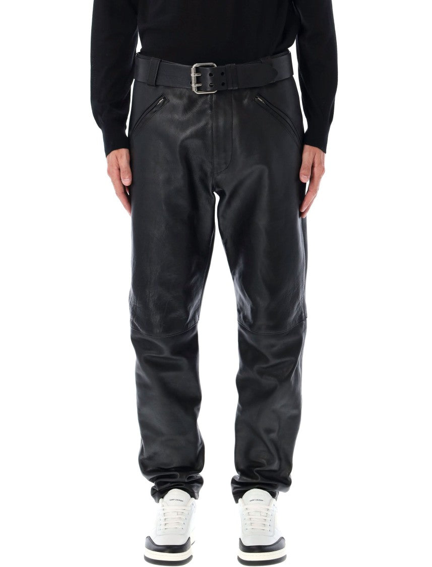 Saint Laurent Saint Laurent Grained Leather Belted Pants