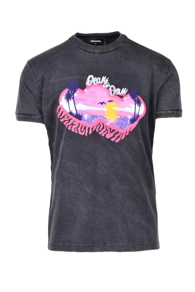Dsquared2 Washed Black Graphic Print T-Shirt
