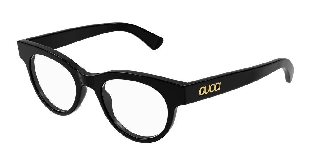 Gucci Black Glossy Black Acetate Rounded Eyeglasses