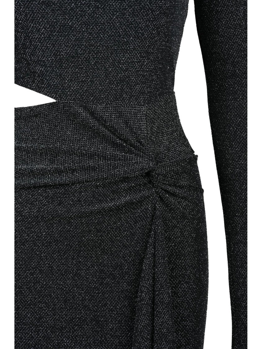 Patrizia Pepe Black Lamé Mini Dress With Asymmetrical Hem And Cut-Out Detail