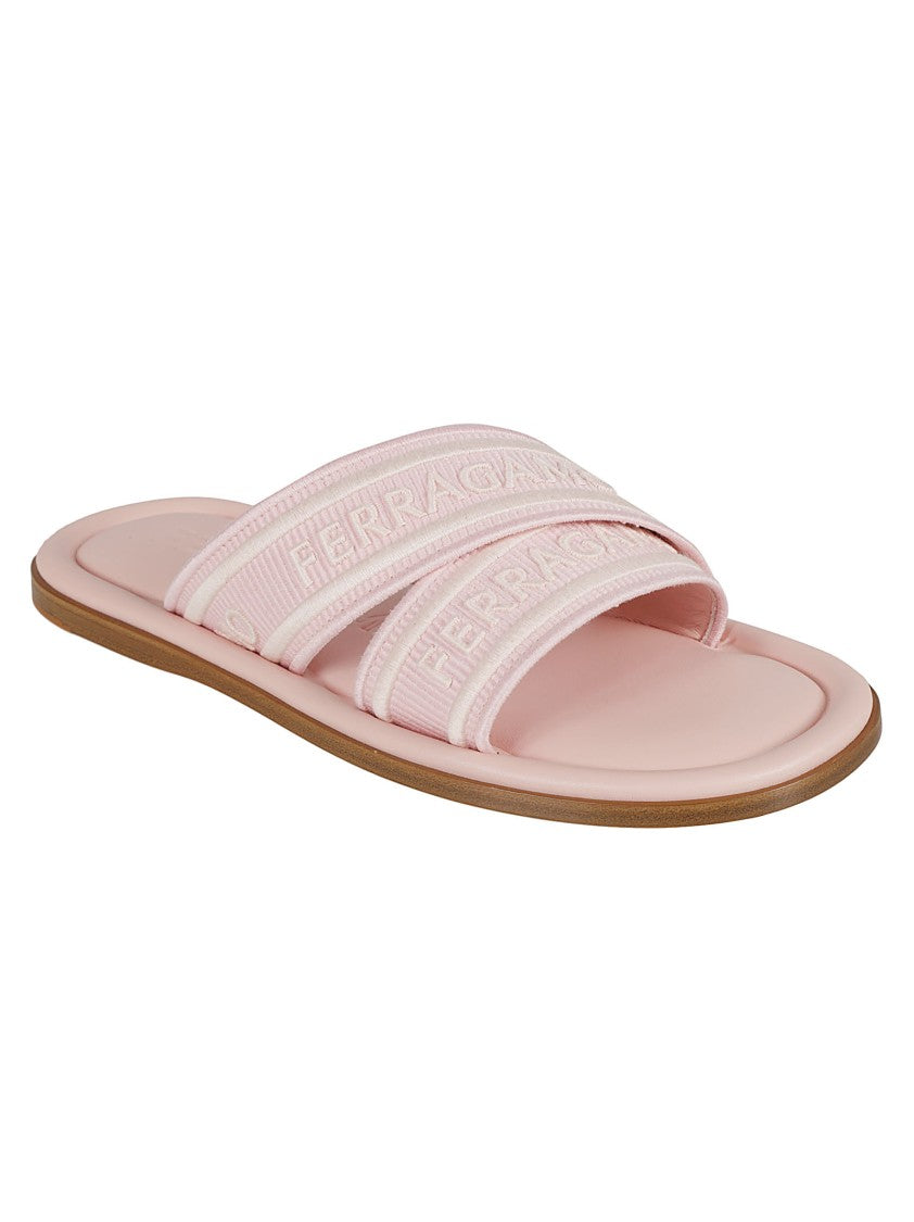 Ferragamo Wide Crisscross Strap Pink Sandals