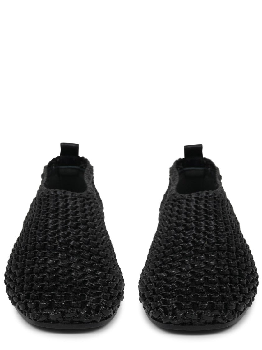 Totême Woven Black Leather Ballerina Flats With Artisanal Detailing