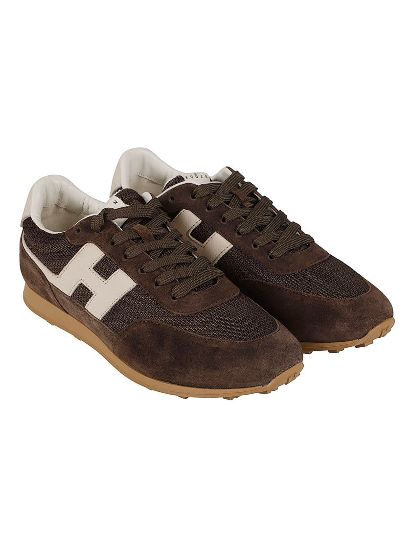 Hogan Brown H699 Calf Leather Mesh Sneakers