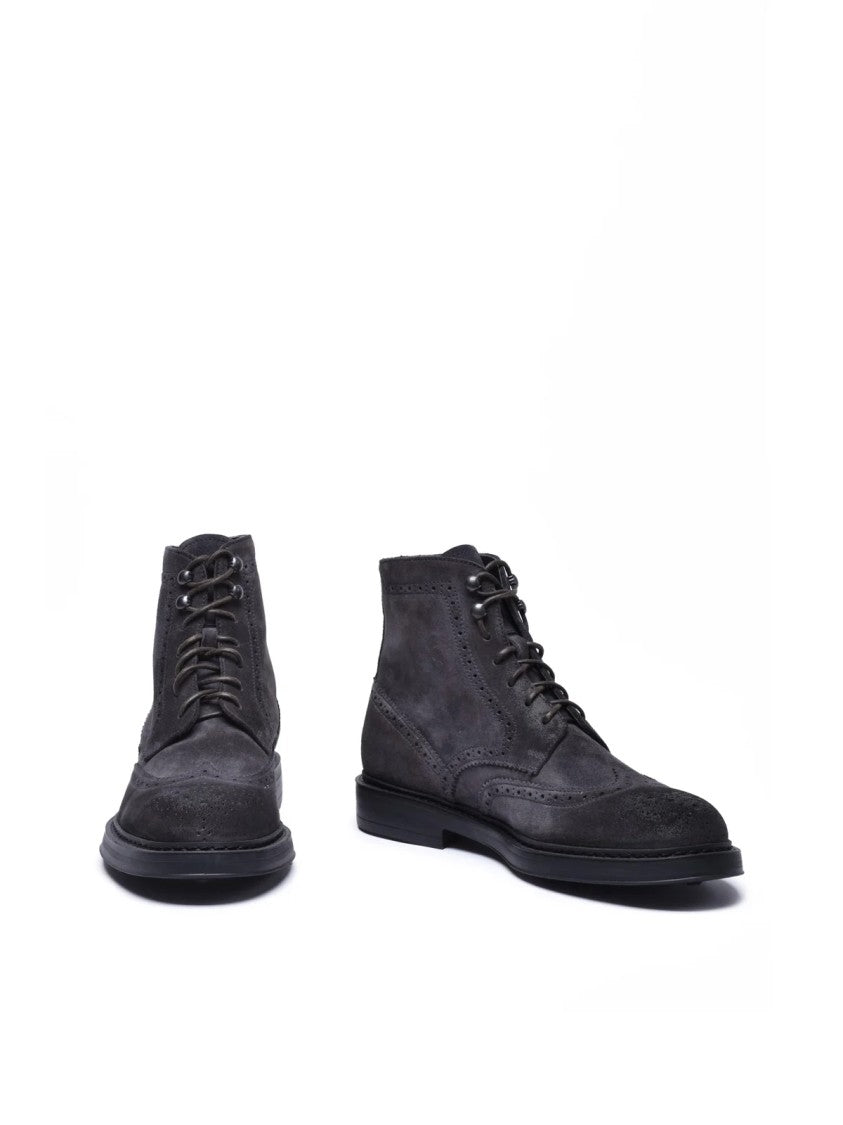 Doucal's Grey Suede Rubber Men's Perforated Suede Bootie