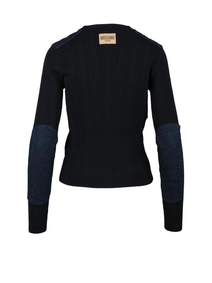 Mo5ch1no Jeans Ribbed Knit Sweater With Denim Patches