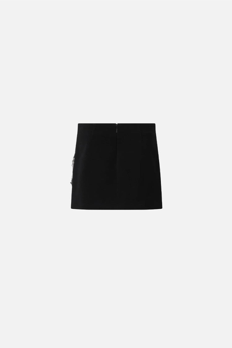 Pinko Black Cavolfiore Crystal Rose Applique Viscose-Blend Mini Skirt