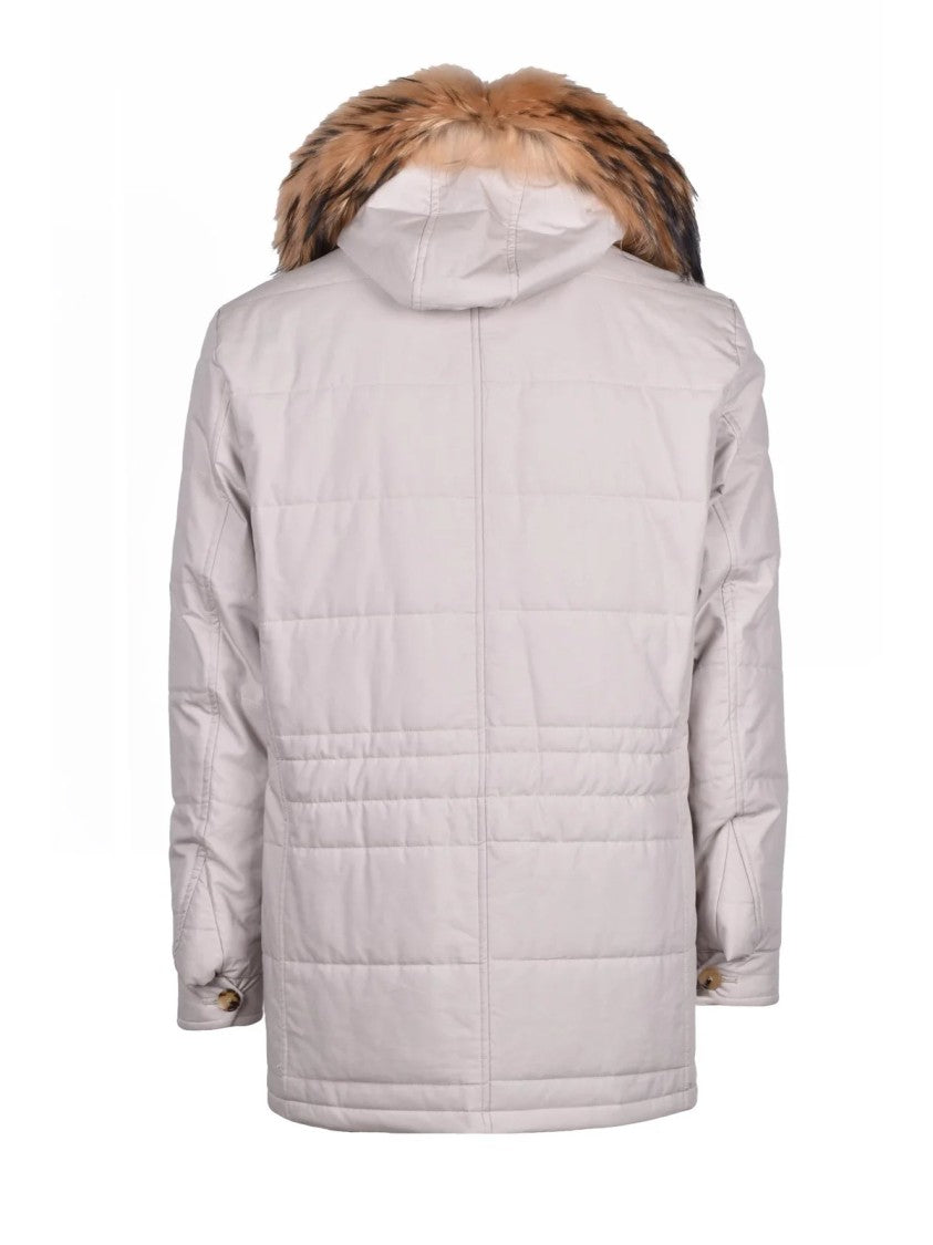 Luigi Borrelli Napoli Quilted Parka Jacket With Detachable Fur Trim And Hybrid Closure
