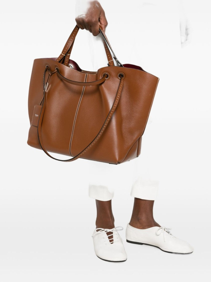 Max Mara Spacious Brown Tote Bag With Drawstring Closure